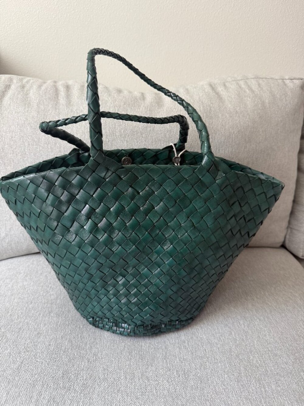 NWT Dragon Diffusion Egola Woven Leather Tote In Green